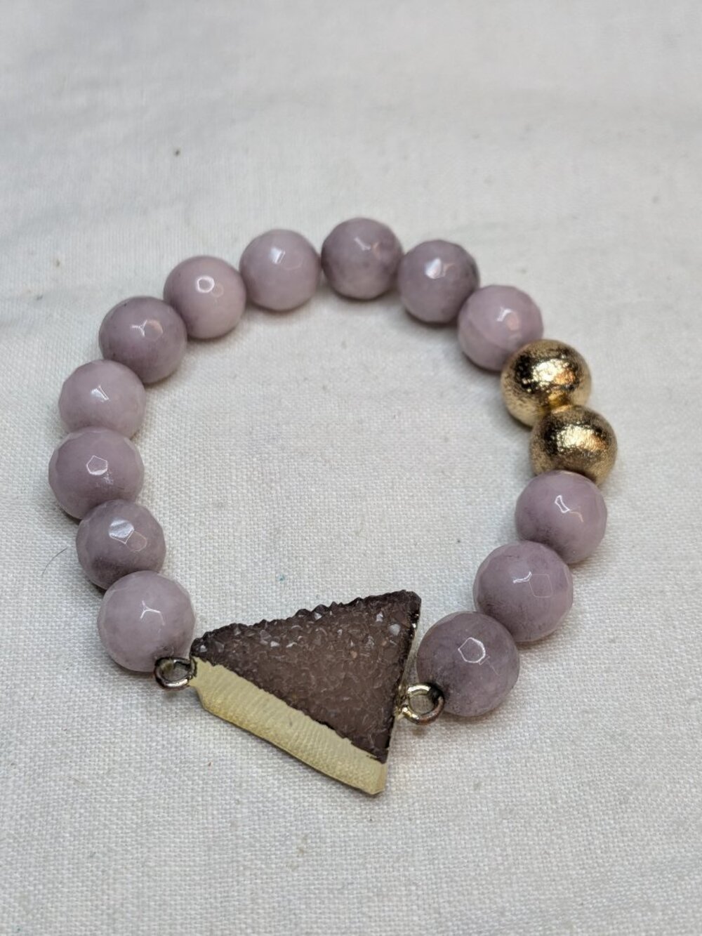 Lavender Amethyst Druzy Stretch Bracelet Gold Accents